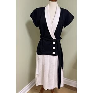 Act 1 Petites Black And White Collared Dress - Trendy Button Wrap - Size S